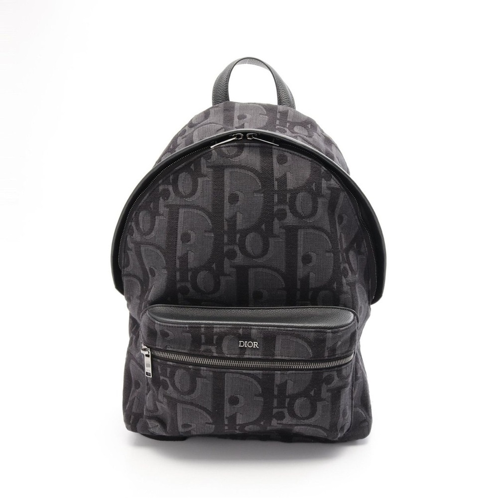 Dior Giant Jacquard Backpack Unisex Black Gray Oblique Design Tablet Laptop